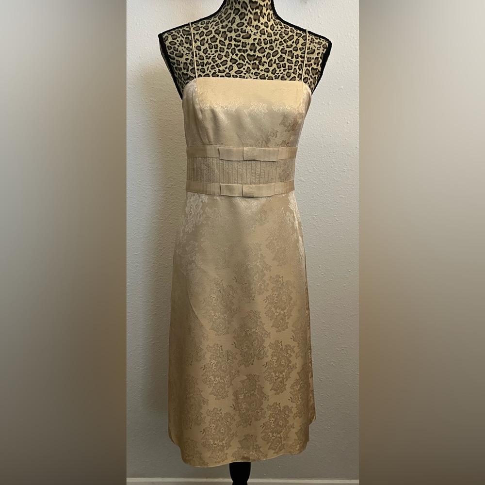 Classic empire waisted spaghetti strapped sister of the bride dress.